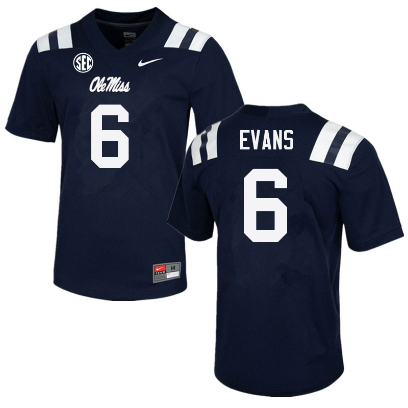 Men #6 Zach Evans Ole Miss Rebels College Football Jerseys Sale-Navy
